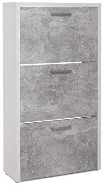 Newfurn Schuhschrank Schuhkommode Modern Schuhregal Flurschrank II 61x115x 25 cm (BxHxT) II [Sunny.Two] in Weiß/Beton Flur Diele