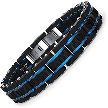 COOLMAN Armband Herren Schmuck Herrenarmband Edelstahl Männer Armbänder Herrenschmuck Einstellbarem Blau & Schwarz 16,5-17,5 cm