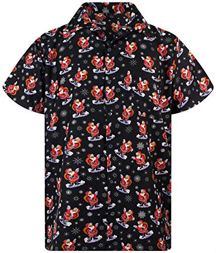 King Kameha Funky-Hawaii-Hemd, Weihnachten, Herren, Kurzarm, Christmas-Snow-Cloud-Santa, Schwarz, 6XL
