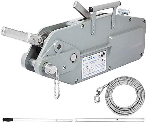 VEVOR Treuil Manuel 3.2 T, Treuil de Main Corde 20 m, Câble pour Remorque Auto Bateau, Levier Extensible Forte et Stable Utilise Les Chantiers Les Ports usines le Transport D'entrepôt L'électricité