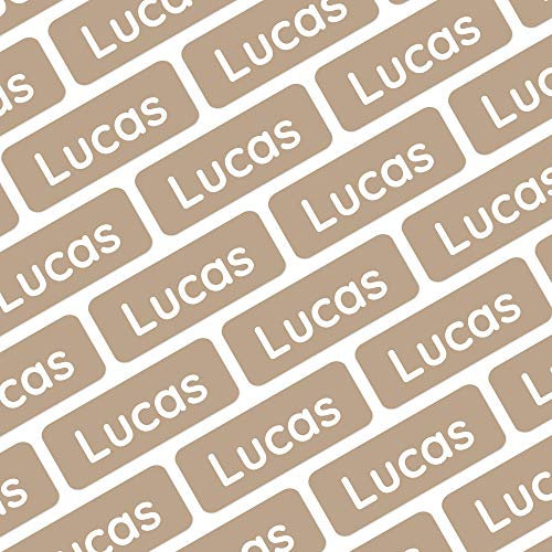 Klebekerlchen® | 175 Mini Namensaufkleber Kinder für Stifte und Schulsachen – Aufkleber zum Beschriften Schule & Kita – Namensschilder für Kleidung - Etiketten selbstklebend & wasserfest – Hellbraun