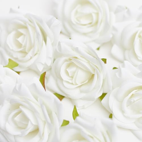 The Baked Studio - 10 Pieces Artificial Flower Silk Rose Head Realistic Flowers for DIY Wreath Craft Cake Living Room Home Wedding Accessories and Decoration (White)