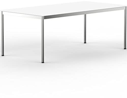 VERSEE SYSTEM8X Höhenverstellbarer Schreibtisch 200 x 100 cm in Weiss - Für Büro/Home-Office im Metall Chrom Design