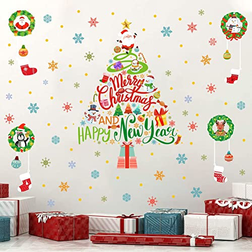 ANHUIB Weihnachtsfenster Aufkleber,Weihnachtsdeko Fenster,Weihnachtsbaum Stickers,Weihnachten Fensterbilder,Wandtattoo Weihnachten,Weihnachten Schneeflocken Aufkleber für Vitrinen Glas Zuhause Deko