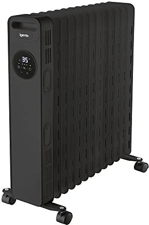Igenix IG2626BL Digital Oil Filled Radiator, 2.5kW/2500W 13 Fin Electric Heater with Remote Control, 3 Adjustable Heat Settings & Overheat Protection, 2500 W, Black