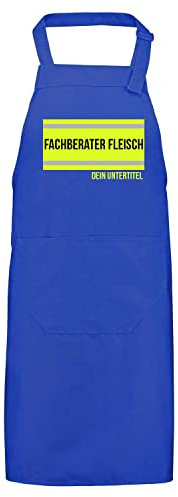 FIREFUN | Feuerwehr-Grillschürze Profi | blau (royal) |Fachberater Fleisch Silberstreifen & Untertitel | personalisierbar Geschenk Koch-Schürze personalisiert | Feuerwehrmann Feuerwehrfrau