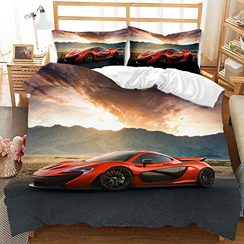 SK-PBB Auto aus 3D-Druck Bettwäsche-Set Bettwäsche Bettbezug · Kinderbettwäsche für Sportwagen · 3 teilig · 1 Kissenbezug + 1 Bettbezug 100% Polyesterfaser (A03,135x200cm(80x80))