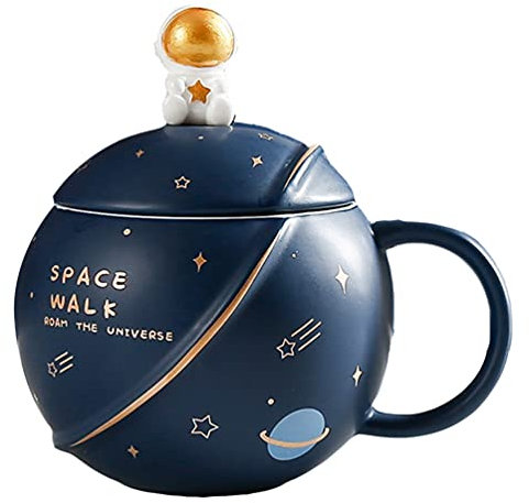 Hemoton 1 set di tazze da caffè in ceramica astronauta pianeta tazza di latte creativo tazza di porcellana con cucchiaio delicato elementi in ceramica tazza per caffè, latte, birra, cacao (blu scuro)