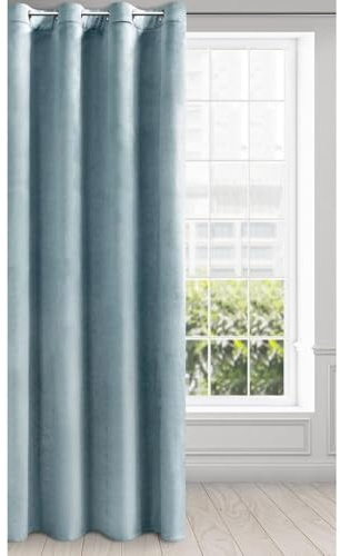 Eurofirany Samtvorhang Kräuselband Blickdichte Vorhänge Samt Velours Samtvorhänge Melanie (himmelblau, 140X250 cm)