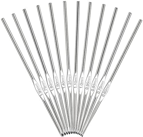 Coopay Kleine Häkelnadel Set, 12 Stück Feine Häkelnadeln Größe 0,6 mm 0,75 mm 0,85 mm 0,9 mm 1,0 mm 1,1 mm 1,25 mm 1,4 mm 1,5 mm 1,6 mm 1,75 mm 1,9 mm, Spitze Häkelnadeln für Feine Strickprojekte