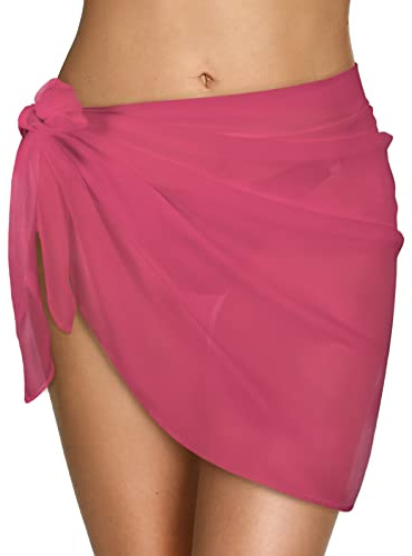Xnova Jupe de Plage Femmes Courte, Paréo Bohème Wrap Robe, Mousseline Sarong, Couverture de Bikini pour Maillot de Bain été(1 Paquet - Rose)
