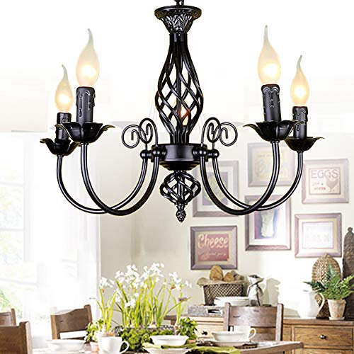 5 Flammig Retro Pendelleuchte Rustikale Klassische Aristokratische Anhänger Pendellampe Kerze Kronleuchter Landhausstil Hängelamp 5-Licht Kronleuchter Französischer