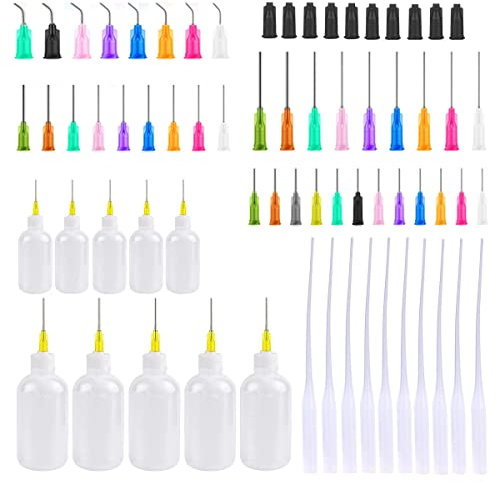 69Pcs 30ml 50ml Precision Tip Applicator Bottles Kit, Dispensers Applicator Bottles for Liquid, Glue Oil, Acrylic Paint – 10 Squeeze Bottles, 10 Syringe Caps, 10 Glue Nozzles and 39 dispensing needle