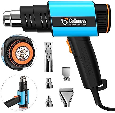 2000W Heat Gun, GoGonova 50℃-650℃ Hot Air Gun with 7 Modus, 2 Airflow, 5 Nozzles for Shrink Tubing, Wrap, Crafts, Soldering