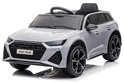 FINOOS Elektroauto für Kinder, A.U.D.I. RS6, mit Fernbedienung 2,4 GHz, 2 x Motor 12 V, 30 W, max. 5 km/h, Fernbedienung, Soundeffekte (grau)