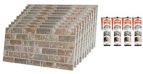 IZODEKOR Wandverkleidung Steinoptik Styropor 3D Wandpaneele - Verblender Steinoptik für Küche, Balkon, Schlafzimmer, Wohnzimmer und Küchenrückwand | Mokka Royal (10x Paneele Mit 4x Montagekleber)