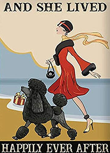 Vintage divertente metallo targa in metallo cane e lei visse per sempre felici e contenti barboncino poster stile muro uomo grotta garage fattoria negozio di animali arte pub bar arredamento retrò
