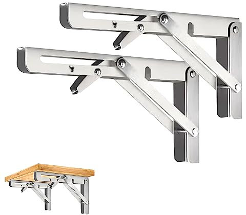 CEEYSEE 2 Stück Klappkonsole 300 mm Schwerlast Edelstahl Klappkonsole Klappwinkel 90 Grad Platzsparend Klappbares Regal für Arbeitszimmer, Garage, Büro, Tisch, Zuhause, Küche (Silber 300mm)