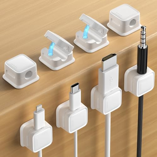 8 Pack Magnetic Cord Organizer, Easy Secure Adhesive Cable Management, Wire Holder Keeper Organizer Management, Hide Or Organize Phone USB Charger Cable for Home,Office,Car,Desk,Nightstand