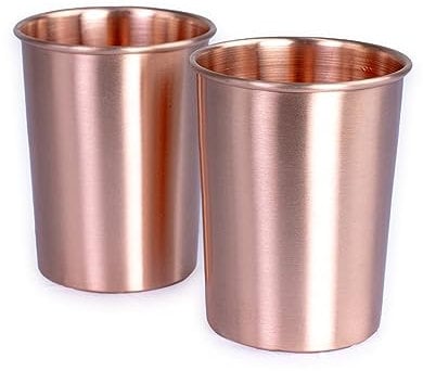 Yoga-Mad Copper Water Cup Set of 2, 250ml Tumbler Glasses for Water & Drinks, Reusable Eco-Friendly Sustainable Copper Kitchen Accessories, Floral & Plain Patterns Available