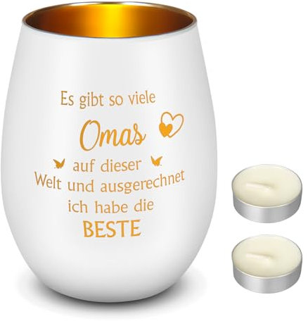 Nuenen Geschenk für Oma Teelichtglas mit 2 Stück Weißen Teelichtern Beste Oma Graviertes Windlicht und Teelichter für Großmutter Geburtstag Muttertagsgeschenk