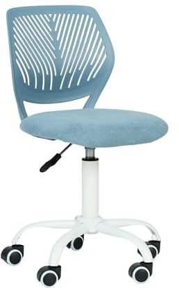 Homy Casa - Silla de escritorio de tela ergonómica giratoria sin reposabrazos, altura ajustable, silla de oficina en casa para niños y adolescentes, azul claro