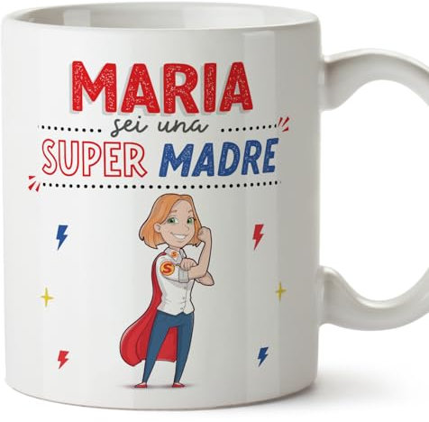 Mugffins Tazza Personalizzata in ceramica per MAMMA/MADRE 11 oz / 350 ml - In italiano - Sei Super! - Idea regalo per compleanno, anniversario, natale