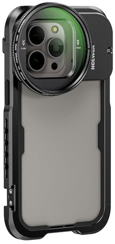 NEEWER 15 ProMax Phone Cage with 67 mm Filter 1/4 Diffusion Black, 67 mm Adapter, 17 mm Threaded Lens Base, Cold Shoe for iPhone Stabilizer, Video Recording, PA024
