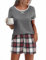 Ekouaer Ensembles de Pyjama Femme Vêtements de Nuit Manches Courtes Deux pièces Femme Sexy Chic Pyjashort Été, Short à Carreaux Gris, S
