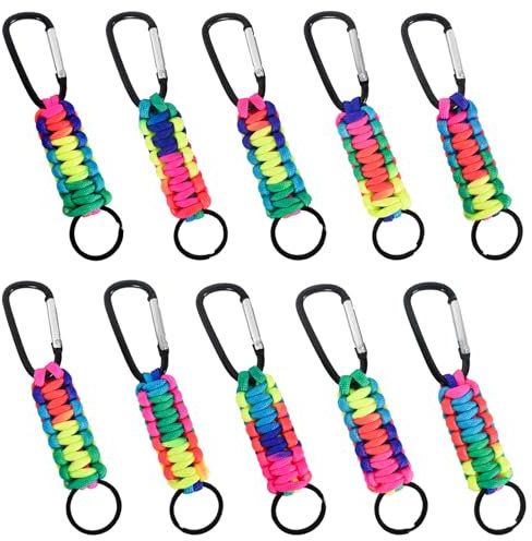 Zimoer 10 Stück Geflochtenes Lanyard Nützlichkeit Ring Haken,Multifunction Paracord Anhänger,Paracord-Schlüsselanhänger mit Karabiner,für Outdoor Camping Trekking Rucksack Survival Tool