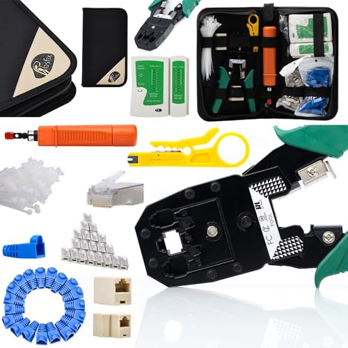 Professionelles RJ45 Netzwerk Installationswerkzeug Set 10-in-1, inkl. Tester, Crimper