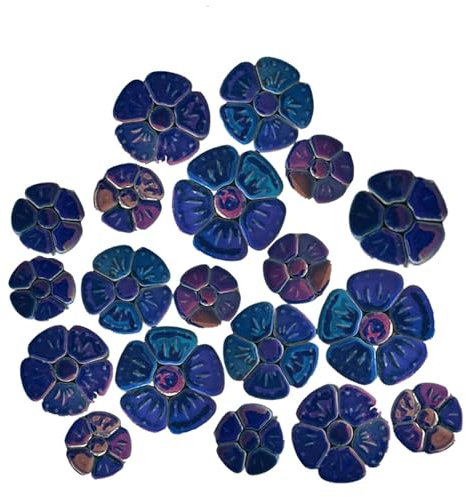 BTMIEY 500 g zufällige schillernde Blumen-Keramikfliesen für Bastelarbeiten, 3 Größen, Blumenmosaikstücke für Kunstwerke, Bilderrahmen, Tassen, Blumentöpfe, Aquarien, Vasen, Trittsteine (dunkelblau)
