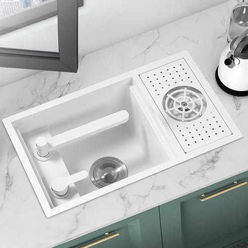 Fregadero Multifuncional Blanco Fregadero Cocina 1 Seno de Acero Inoxidable, Fregadero Oculto con Tapa,550 * 320mm