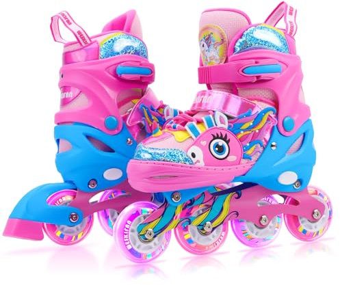 Unicorno Pattini in Linea Bambina Pattini a Rotelle Bambina Pattini Regolabili Pattini a 4 Ruote con Ruote LED per Principianti Bambini Ragazza Regalo di Natale Compleanno