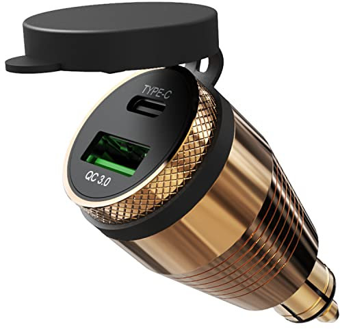 DIN Hella Adaptateur Allume-Cigare, QC3.0 USB Adaptateur & PD 25W Chargeur,Aluminum Moto Plug pour Moto BMW Ducati TriumphTiger et Autres Motos de Style Europ