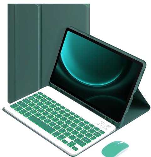 VLEAQC Étui avec Clavier et Souris pour Samsung Galaxy Tab S6 Lite 10,4 2022/2020 (SM-P610/P613/P615/P619), Clavier rétroéclairé Bluetooth Amovible, Coque Fine avec Support pour Stylet S,Dark Green