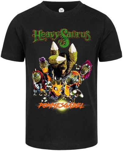Heavysaurus (Pommesgabel) - Kinder T-Shirt, schwarz, Mehrfarbig, 140