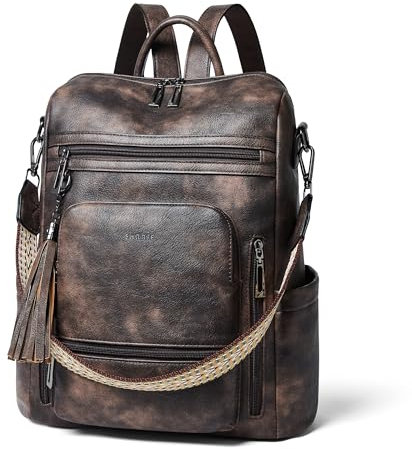 Shrrie Mochila de piel vegana para portátil de 15,6 pulgadas para mujer. Mochila de trabajo, mochila de viaje, bolso de moda para negocios y universidad.