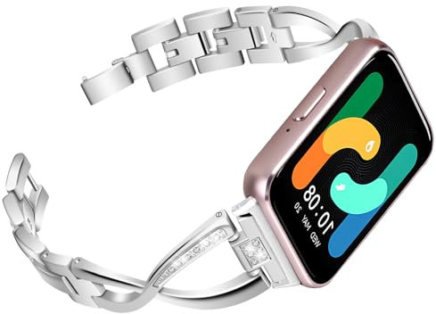 KUTEWEU Bracelet Femme pour Samsung Galaxy Fit 3 SM-R390, Bling Diamant Acier Inoxydable Bracelets de Remplacement Métal pour Samsung Galaxy Fit 3 SM-R390 Tracker de Fitness (Argent)