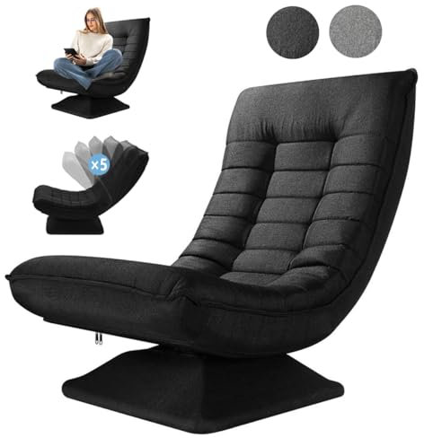Asukale Bodenstuhl 360° Drehbar, Bodensessel mit Verstellbarer Rückenlehne, Bodensofa Klappbar, Lazy Sofa, Gaming Relax Boden Sessel Wohnzimmer, 60x105x87cm, Grau