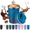 Volhoply 340ml 12oz Double Wall Insulated Vacuum Travel Coffee Mug with Flip Lid,Reusable Stainless Steel Leak Proof Coffee Cup,Cafe Thermal Tumbler Suitable for Hot&Cold Drinks(Dark Night,1 Set)