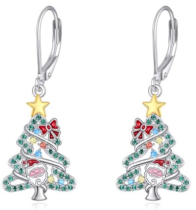 YONFQE Weihnachtsbaum Ohrringe 925 Sterling Silber Weihnachtsmann Ohrringe Weihnachtsschmuck Geschenk Für Damen Tochter Mutter