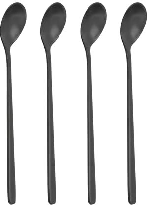 PATIKIL 6inch Teaspoons, 4pcs Long Spoon Coffee Spoon 304 Stainless Steel Long Handle Iced Tea Spoon Tea Spoons for Stirring Cocktail Coffee Bar Set Hot Tea Party, Black