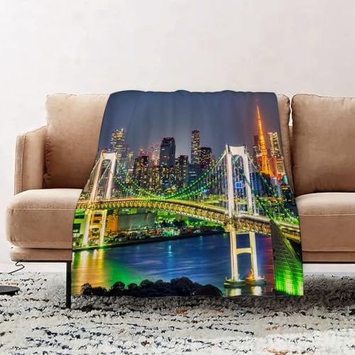 EOMKSE Kuscheldecke Flauschig Decke - weiche warme Fleecedecke 130x150cm als Decke Sofa,Wohnung, Skyline von Tokio mit Tokyo Tower und Rainbow Bridge, Tokio, Japan,Wohndecke oder Couchdecke überwurf