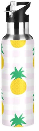 Yellow Pineapples Stripe Pastel Insulated Water Bottle 32 Oz Leakproof Water Bottles, BPA-Free Sport Water Bottle Insulated