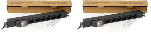 Link multipresa elettrica LK10050 per rack 19 con interruttore magnetotermico e 6 prese universali tripolari/Schuko in metallo, cavo 1,75mt. spina italiana 16. Alette reversibili. (Confezione da 2)