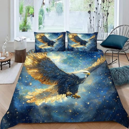 Generisch Blauer Adler Bettwäsche 135X200 cm Kinder Junge Mädchen 3D Effekt Bettbezug Jugendliche Bettwäsche-Set Mikrofaser Bettbezug Mit Reißverschluss Und 2 Kissenbezug 80X80Cm
