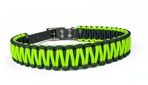 Hundehalsband Lori Tierluxe - Handgemacht, Paracord, Biothane (Grau Grün-Neon, S Halsumfang 25-30 cm)
