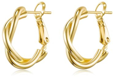 PHNIBIRD Creolen Gold Ohrringe Damen Twisted Hoop Ohrringe Klein Schlafen Knorpel Kreolen Einfach Elegante Schmuck Damen