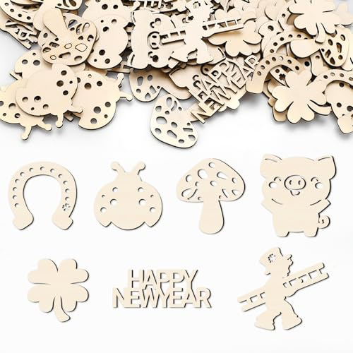 GoldRock Holz Streudeko Silvester Deko 2026 Konfetti Groß 4-6,5 cm, 100 Stück Happy New Year Konfetti Silvester Tischdeko, Happy New Year Deko, Tischdeko Neujahr Party Decoration,Neujahrsdeko Confetti